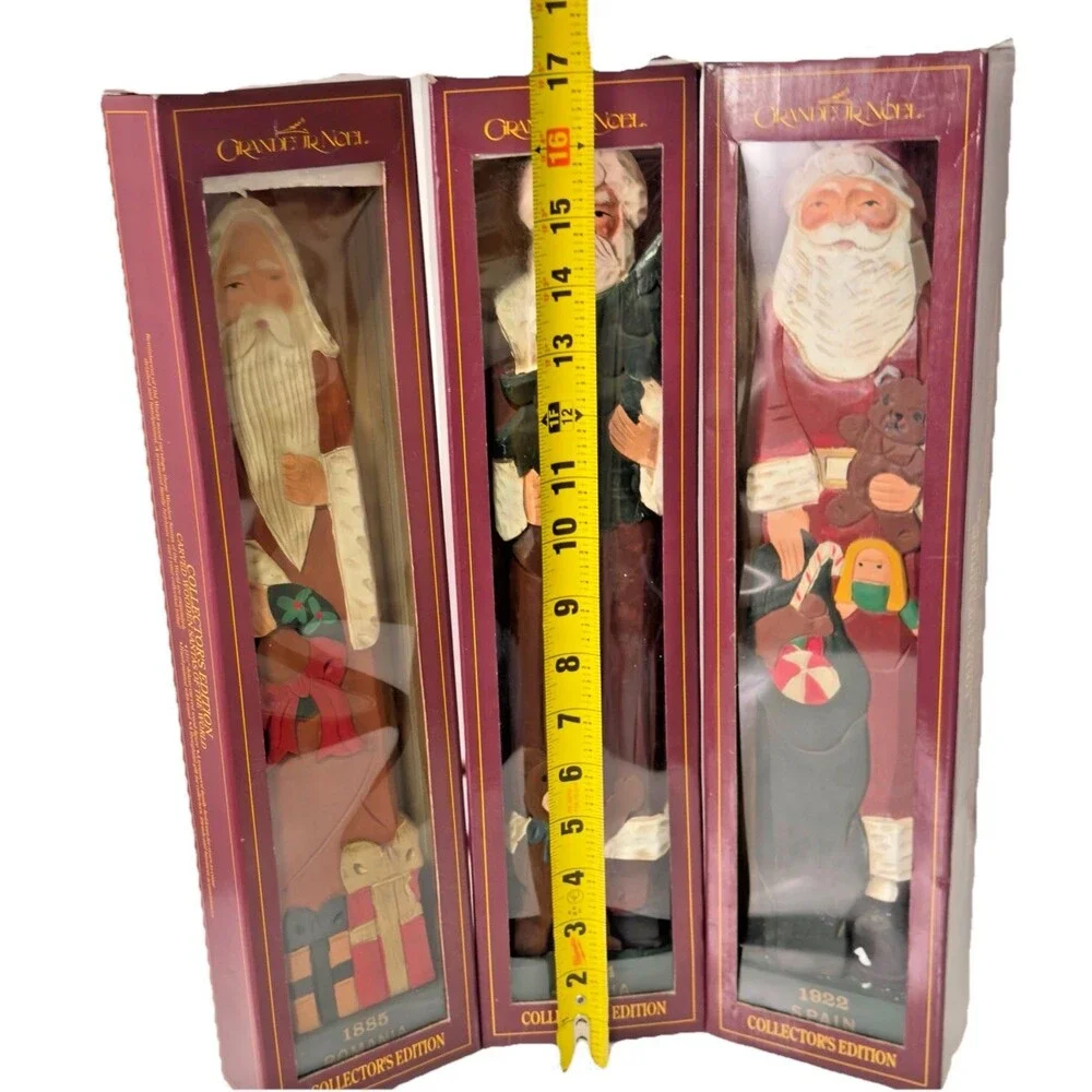 Set 3 Grandeur‎ Noel Santas of the World Tall Carved Wooden Christmas Figures